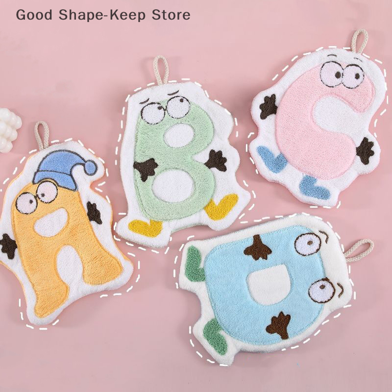 Asciugamano da cucina assorbente ad asciugatura rapida, per bambini, cartoni animati, anelli appesi, in microfibra, velluto corallo, bagno, camera da letto