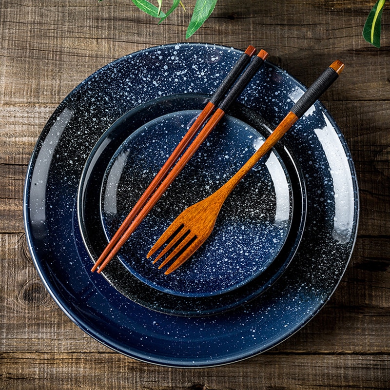 Keramische Plaat Ronde Japanse Stijl Starry Platte Steak Ontbijt Pasta Nietje Voedsel Plaat Dessert Salade Dark Schotel Keuken Benodigdheden