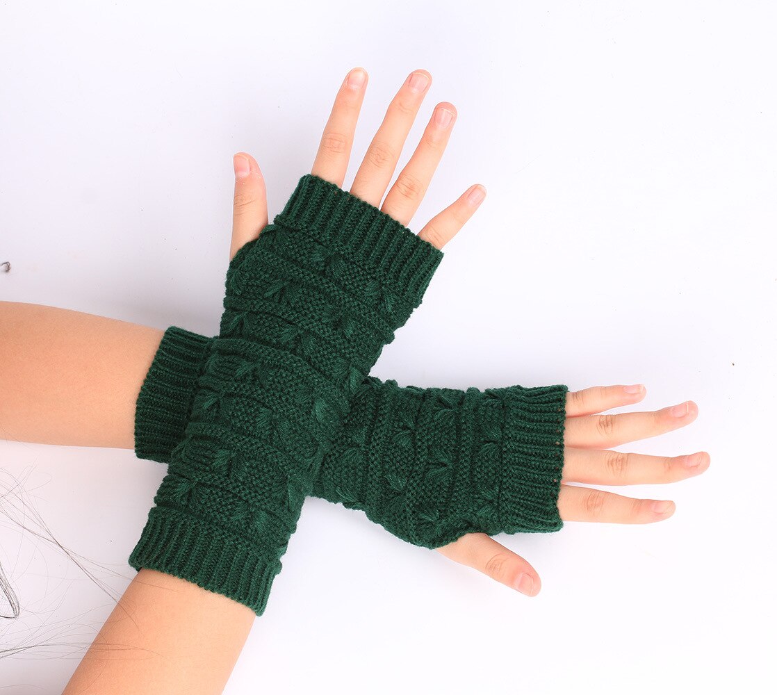 Women Thickened Gloves Knitted Woolen Arm Warm Autumn Winter Half Finger Sleeves Arms Hand Cover Solid Color