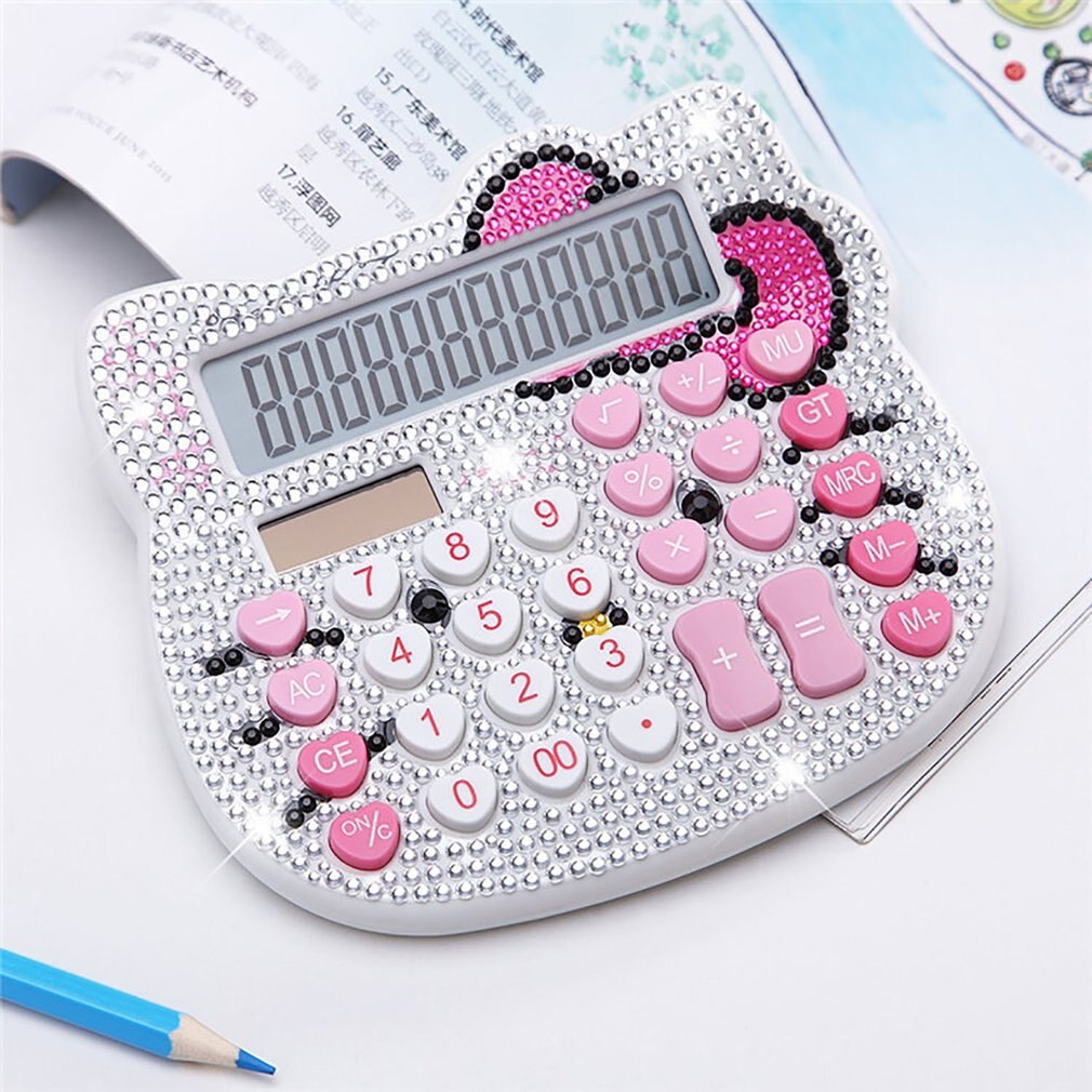 Strass cristal diamante mini calculadora de plástico moda energia solar calculadora estudante escritório papelaria