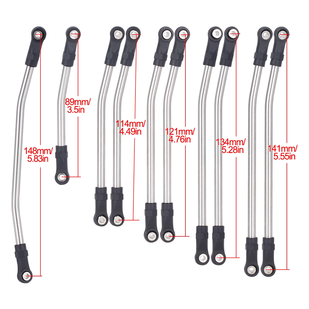 313/324mm Metalen RC Links Bovenste Onderste Linkage Chassis Link Set met Plastic Stangkoppen voor 1/10 AXIALE SCX10 II 90046 RC Crawler Auto: Black