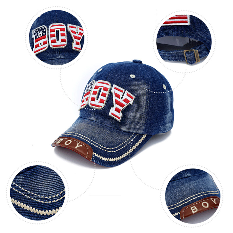 Kinderen jongens baseball pet zomer peuter kinderen vader hoed jeans casual hip hop letter denim zon snapback pet blauw