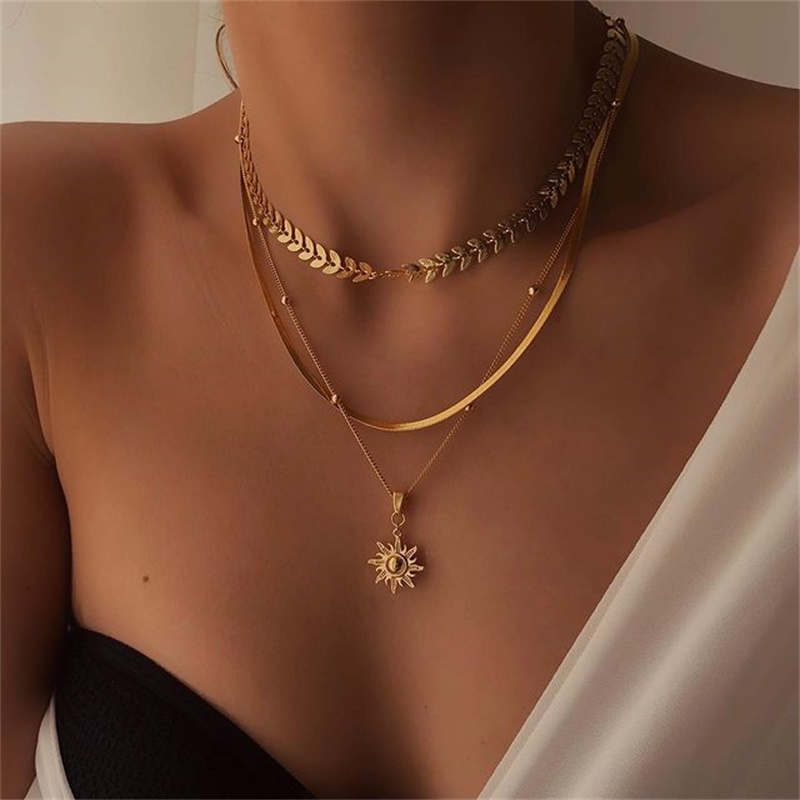 Punk Gold wielowarstwowa pszenica słońce naszyjnik wąż dla kobiet w stylu Vintage 2021 łańcuszek wisiorek Choker biżuteria prezenty ślubne INS Trendy: OV54870