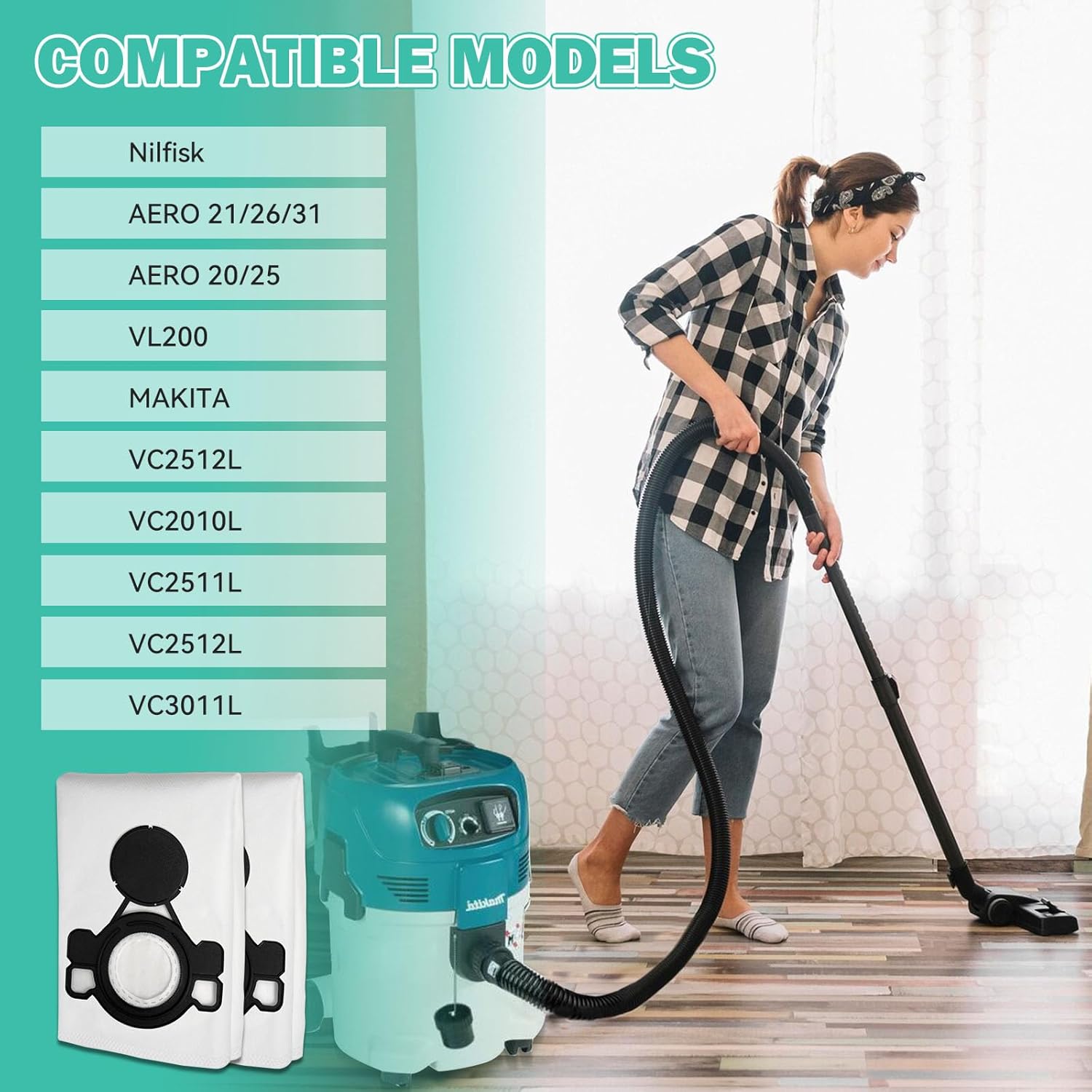 Vacuum Cleaner Bags for Makita VC2000L VC2010L VC2012L VC2511L VC2512L VC3011L VC3012L VC3511L, Nilfsk Alto Aero20/21/25/26/31