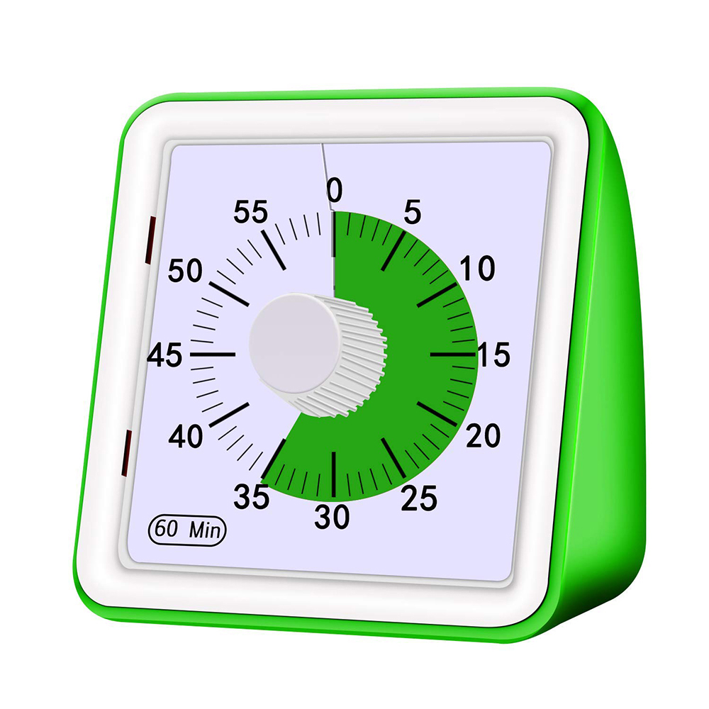 60 minuter analog visuell timer, tyst nedräkning, tidshanteringsverktyg för barn och vuxna visuell analog timer: Grön
