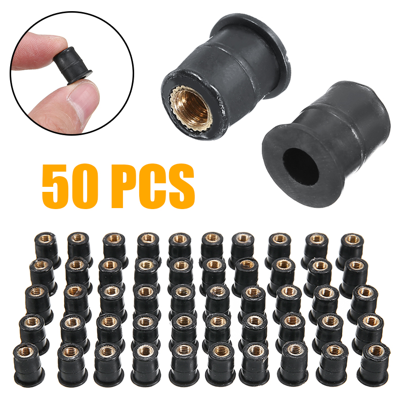 50PCS M5 Rubber Brass Well Nut Fasteners – Motorcycle ATV Bike Windscreen Fairing Mounting Hardware (M5 X 0.8mm)