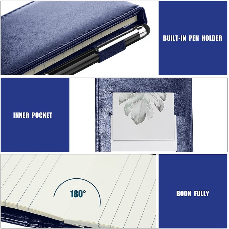 10 Pcs Notepad Holder Set, Mini Pocket Notepad Holder With 50 Lined Sheets, Metal Pen And 8 Pcs Memo Refills
