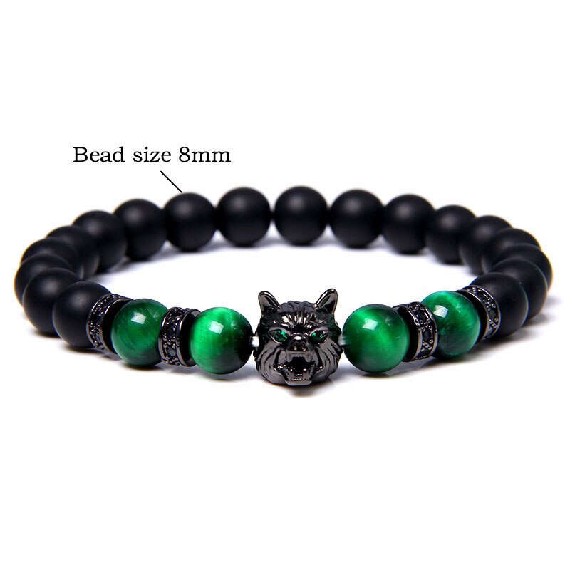Loup Bracelet noir mat pierre de lave perles bracciali femme amis Bracelets pour femme hommes bijoux hommes bracciali uomo