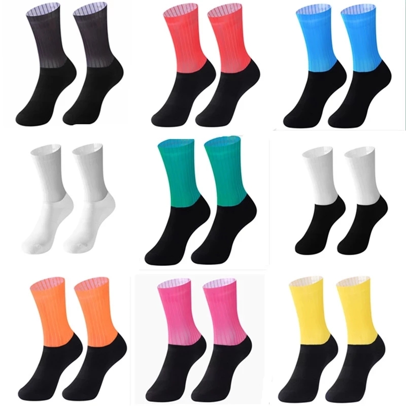 Calcetines aerodinámicos para equipo de bicicleta nueva, calcetines antideslizantes sin costuras para ciclismo, calcetines deportivos de compresión para bicicleta de carreras al aire libre