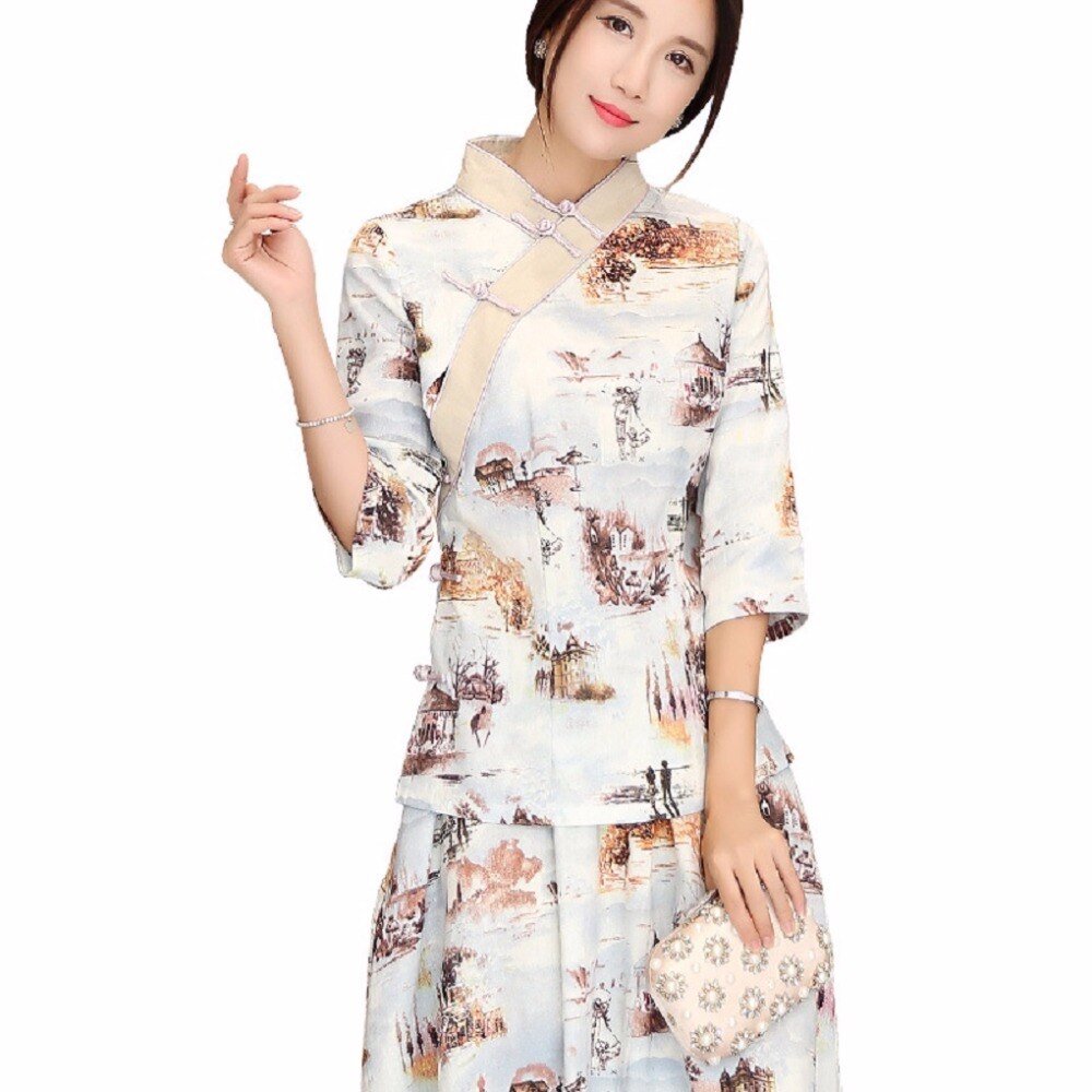 Shanghai Verhaal Chinese Traditionele Zomer Top Vintage Vrouwen Blend Linnen Blouse Shirt Chinese Blouses Voor Lady Hanfu Tops