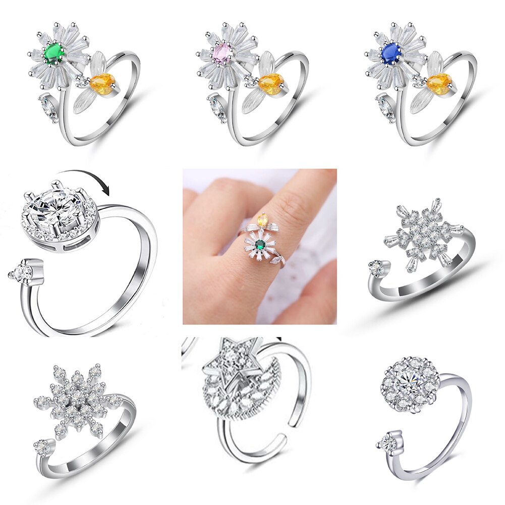 Finger Spinner ansia anello apertura regolabile strass ruota anelli Stress allevia gioielli giocattolo per ragazze donna regali moda