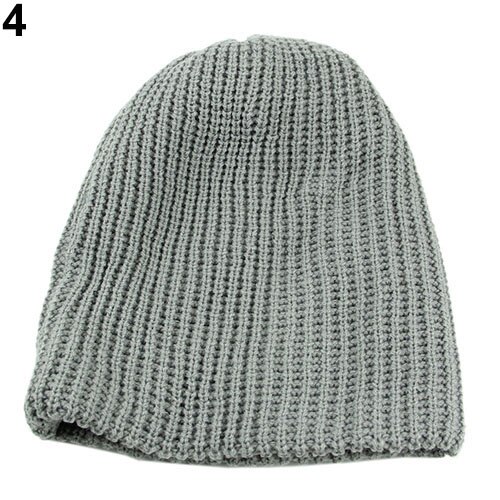 Män vinter stickning baggy cap avslappnad varm djurmössa stickad virkad mössa: Grå