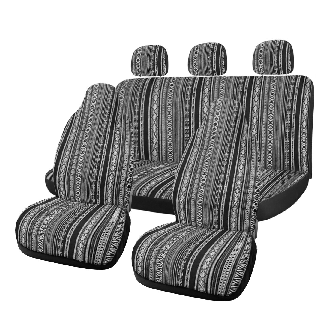 X Autohaux Car Seat Covers Set Baja Saddle Blanket Weave Universal Fit Most Car Seat Protection Steering Wheel Cover Protector: 7pcs Style4