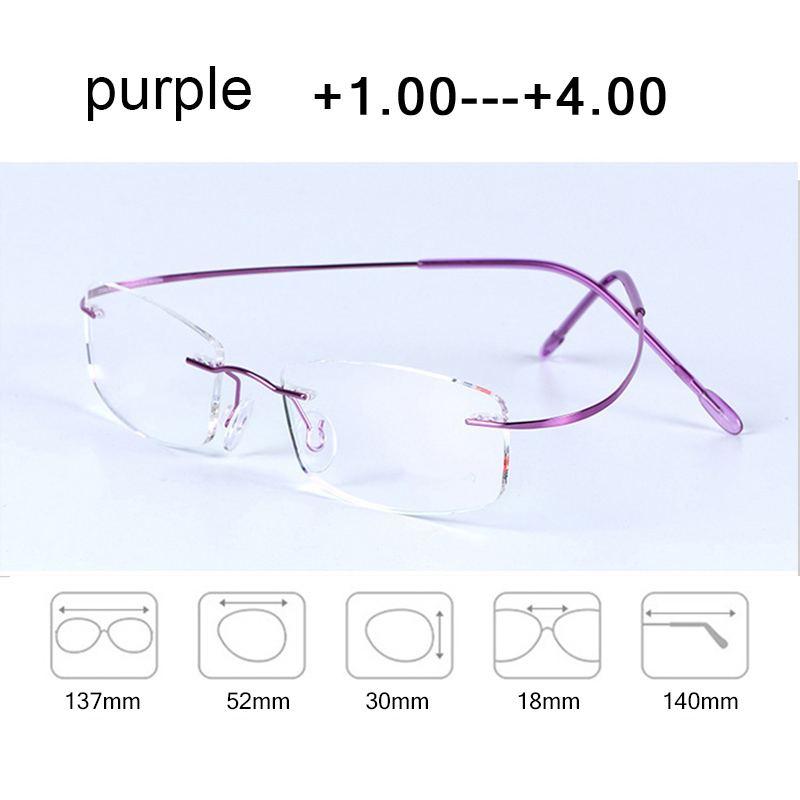 Uindfattede læsebriller mænd kvinder anti-blåt lys ultralette hukommelsesbriller titanium presbyopiske briller dioptri hd-linse  +1.0 +4.0