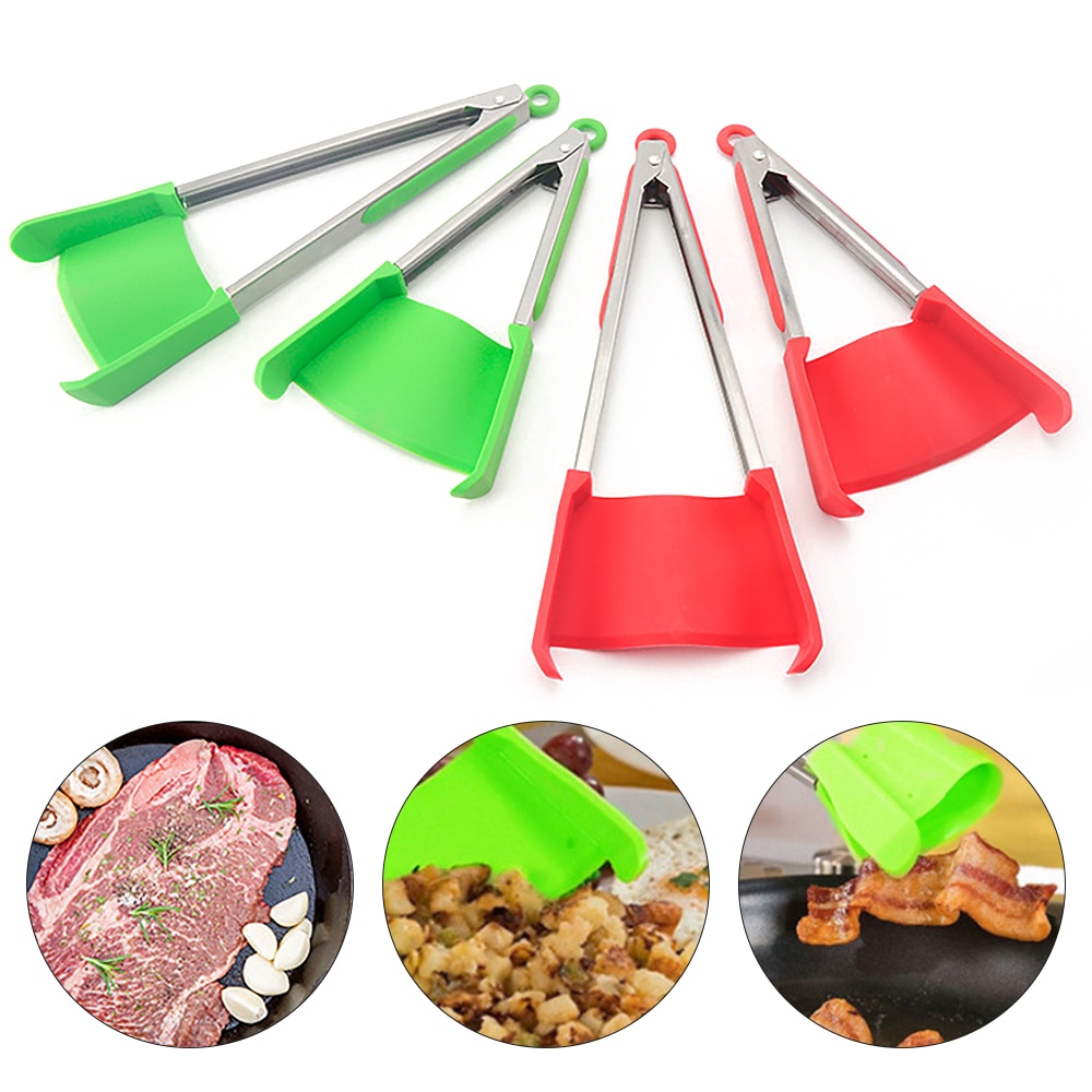 2 In 1 Keuken Spatel En Tang Anti-aanbak Hittebestendige Rvs Frame Silicone Tang Keuken Gadget 9/12 Inch