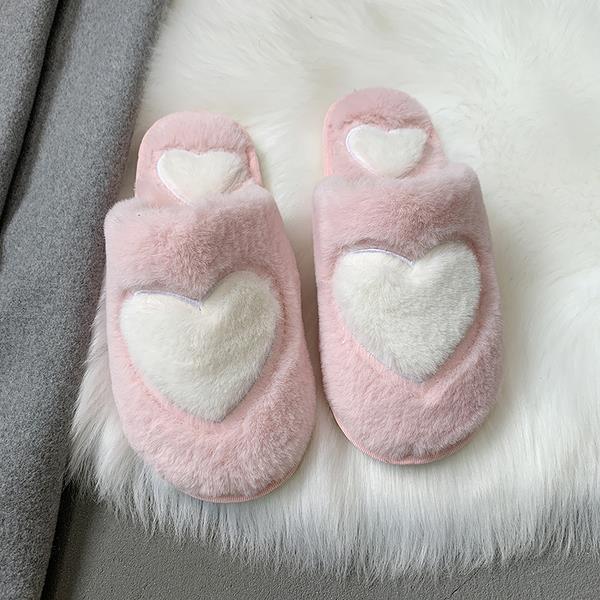 Cute Women Slippers Love Heart Cotton Winter Fur Slides Ladies Home Furry Slippers Warm House Indoor Non-slip Shoes: pink / 36-37