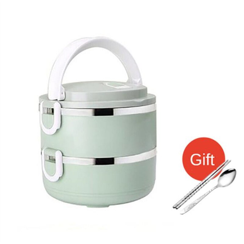 Microwave Stainless Steel Thermal Lunch Box Food Storage Box Travel Picnic Leakproof Portable Students Work Adult Lunch Box: Green 2 Layer