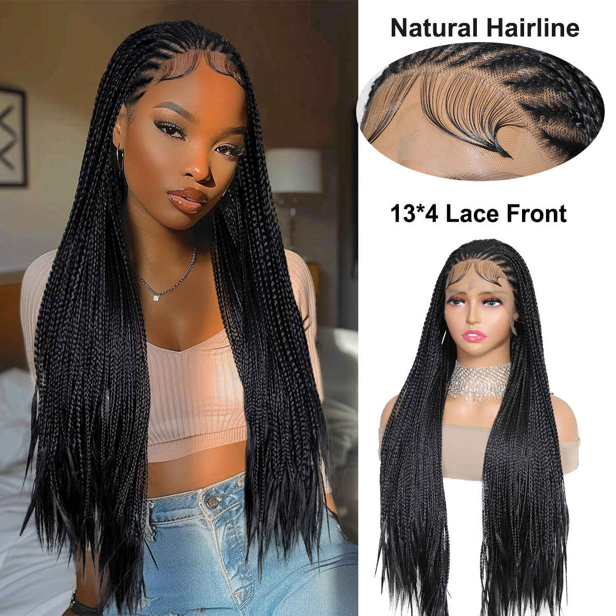 13X4 encaje Frontal trenzado Faux Locs peluca larga diosa Twist Box trenzado pelucas frontales sintéticas para mujeres negras blanqueadas sin nudos