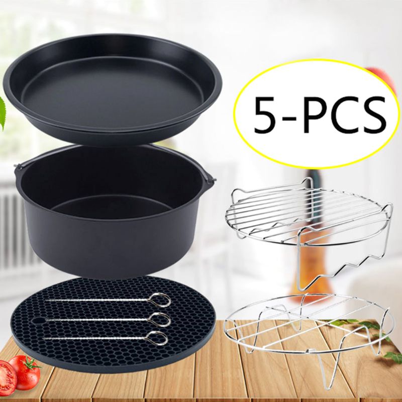 5 kpl/setti 7 tuuman ilmakeitin tarvikkeet paistopizzapannu kakku tynnyri grilli ritilä eristysmatto 3.7qt 4.2qt 5.3qt 5.8qt