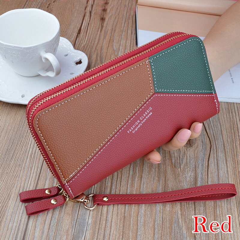 Geometrisk kvinner clutch rosa lommebøker telefonlomme veske kortholder lappeteppe kvinner lang lommebok dame kredittkort pu-boks: 4