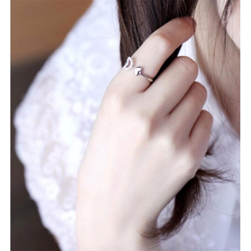 Anenjery Classical Silver Color Double Heart Crystal Rings For Women Wedding Jewelry anel S-R75
