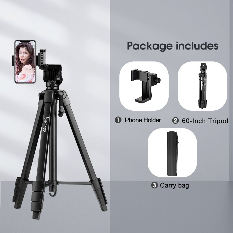 Stativ för 152cm kameror för dslr/slr med vätskehuvud i aluminium, fotostativ med telefonhållare &amp; avlägsen: Stativ med hållare