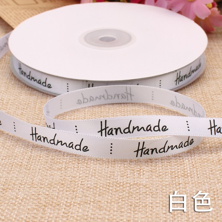 9Mm Handgemaakte Brief Gedrukt Satijnen Linten Bruiloft Verjaardag Party Kerst Bloem Geschenkdoos Wikkelen Diy Cake Bakken Linten: WHITE