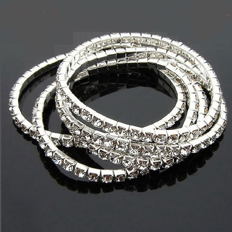 Bracelet de mariée élastique de couleur argent, bijoux en cristal strass extensible complet, Bracelet brillant pour femmes