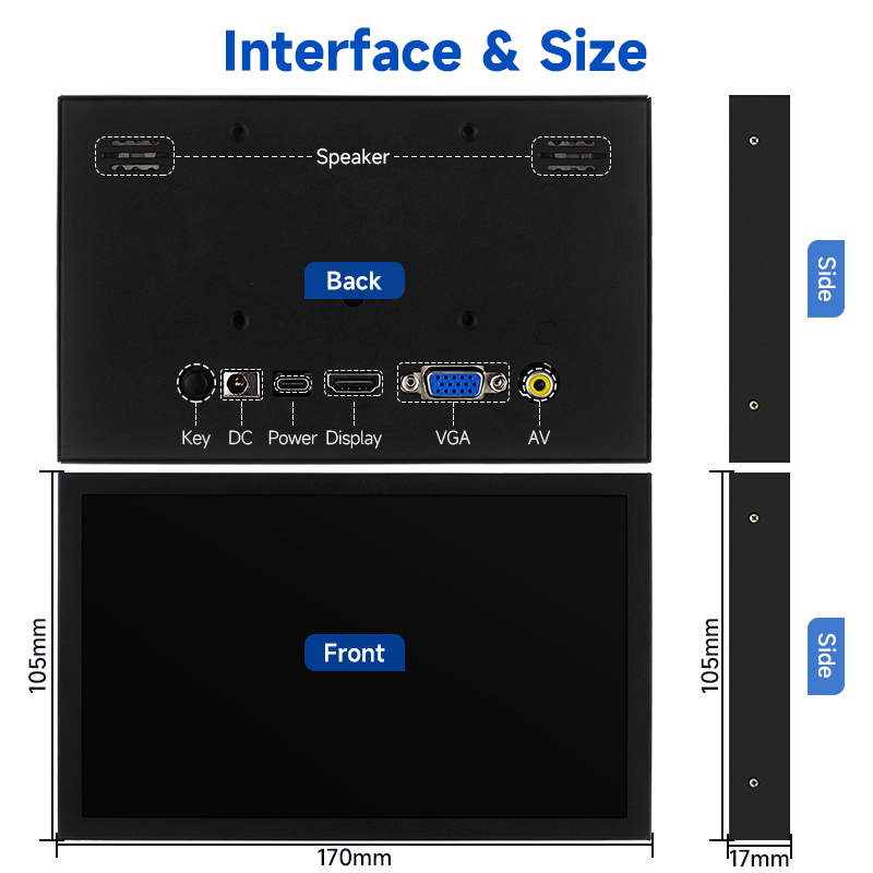 7 inch draagbare monitor 1024x600 IPS LCD HDMI-compatibel VGA AV-ingang DC Type C Power-scherm voor PC Laptop Camera TV Box DVD