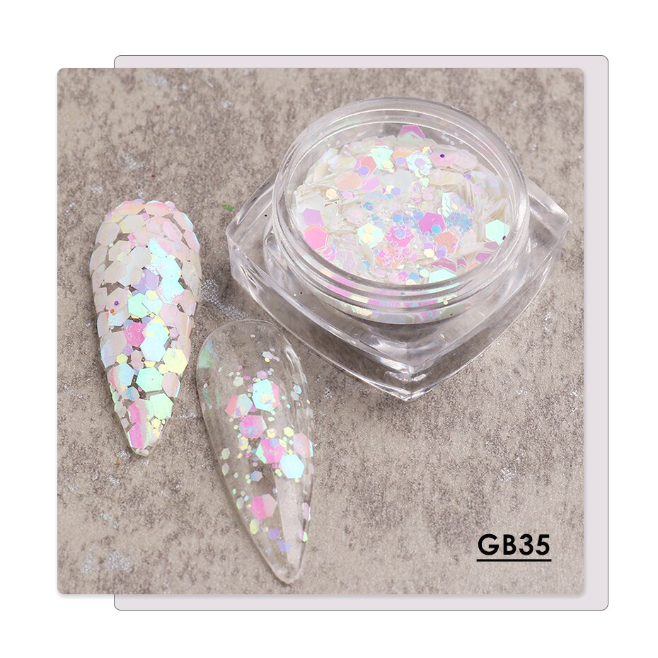 1 caja de Paillettes de uñas camaleón 3D, lentejuelas brillantes de sirena, lagarto, lentejuelas brillantes, arte de uñas hexagonales, decoraciones para manicura BE1904: GB35