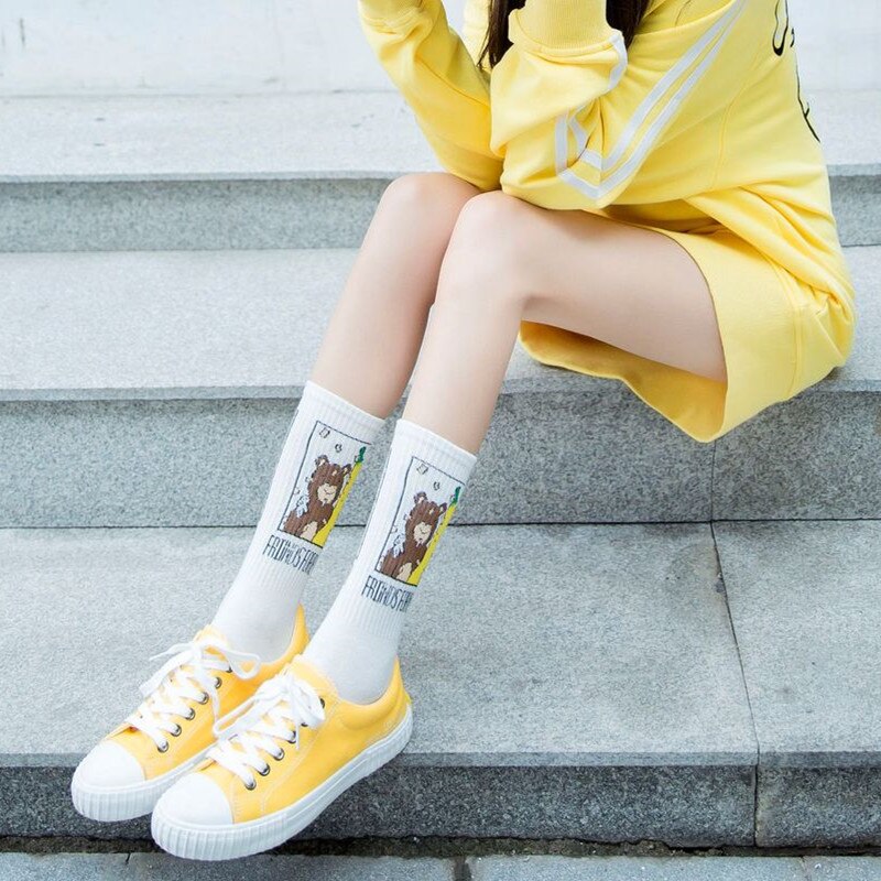 South Korea style explosion female socks cotton banana socks small white socks tide socks