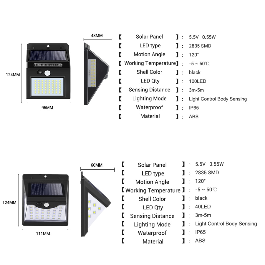 80 LED/100 LED Solar Light Outdoor Solar Lamp PIR Motion Sensor Wall Light Waterproof Solar Sunlight Powered Garden Street light