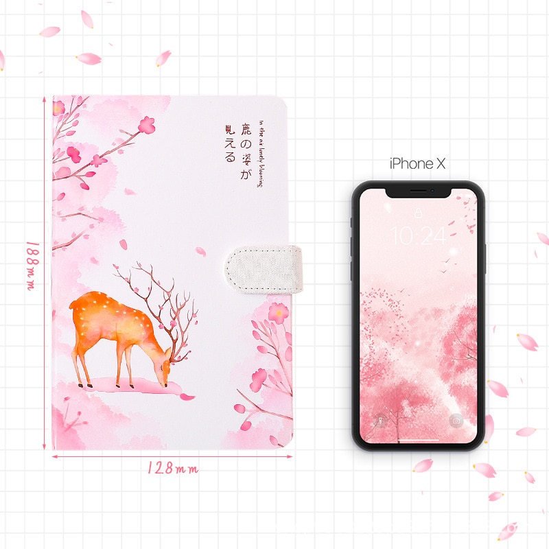 Kawaii tidsskrift  a5 rosa elg hjort notatbok rutenett prikk blank tegning daglig ukeplanlegger dagsorden skolemateriell skrivesaker