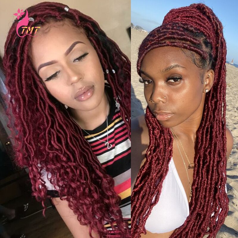 18" Faux Locs Curly Ends Crochet Hair Synthetic River Goddess Locs passion Twist Braiding Hair Extensions Faux Locs Curly Braids