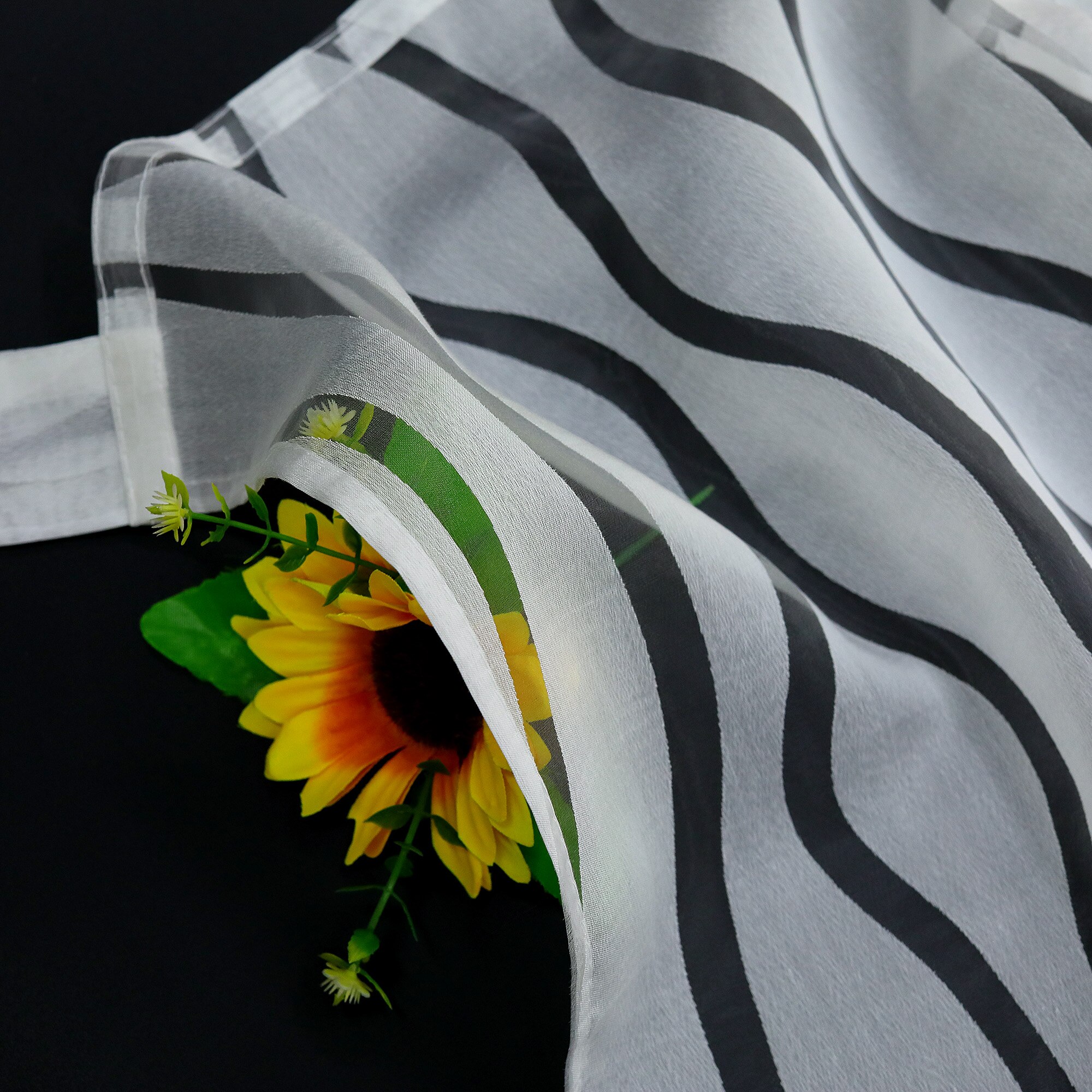 1PCS Half Curtain Stripe Printed Voile Window Tiers for Living Room Kitchen Short Tulle Modern Coffee Curtain