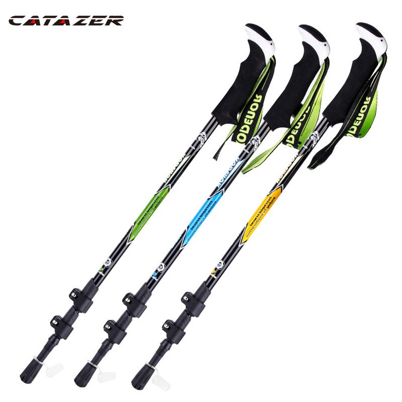 Catzer Outdoor 195g Trekking Pole Carbon Fiber Telescopic Folding Outer 3 Section Walking Stick for Hiking Camping Climbing
