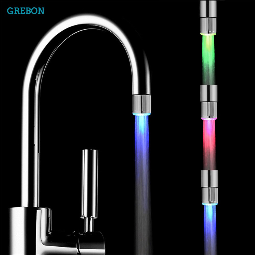 Badeværelse vandhane led lys køkkenvask kranforlænger farvet dyse vandfilter lys-up sprøjtehoved temperatur farverig glød