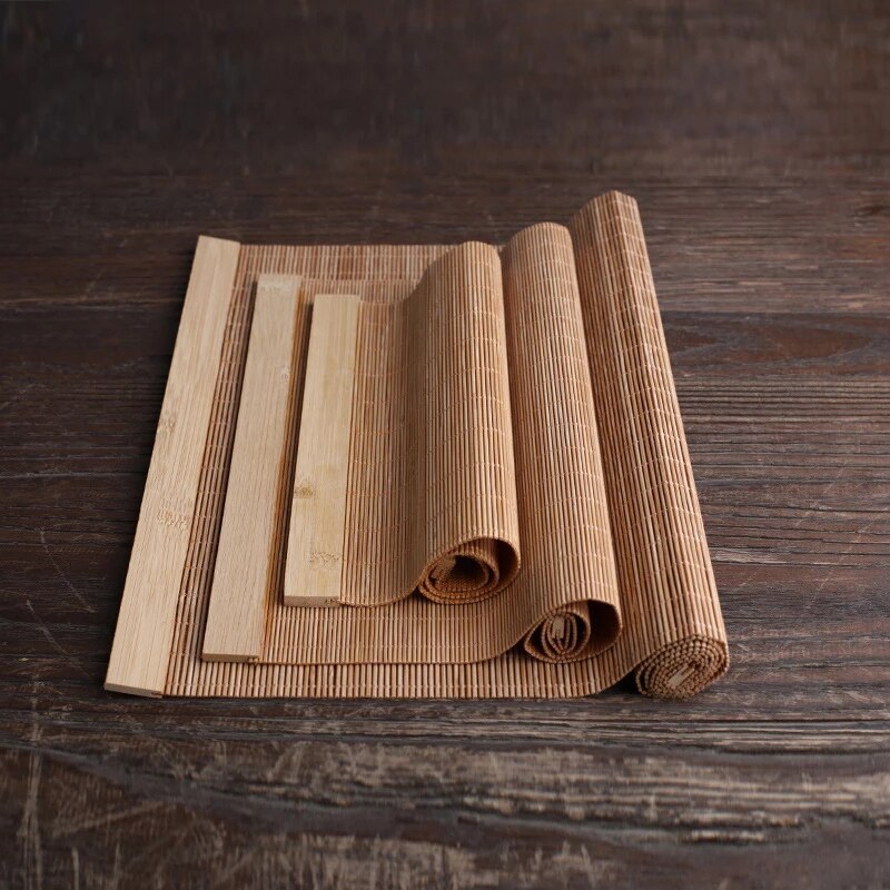 Natural Bamboo Table Mat Tea Dining Insulated Table Runner Japanese Style Natural Woven Placemat Coaster Cup Pad