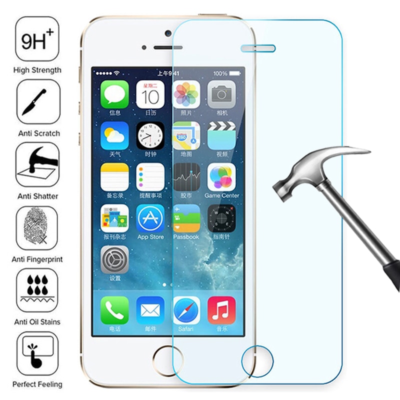 Protector de pantalla de vidrio templado transparente para iPhone, película protectora de cristal 100D para iPhone 7 8 6 6S Plus 5 5C 5S SE