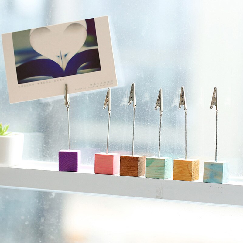 Trä kub bild stativ hållare klämma skola kontorsmaterial verktyg skrivbord tillbehör arrangör
