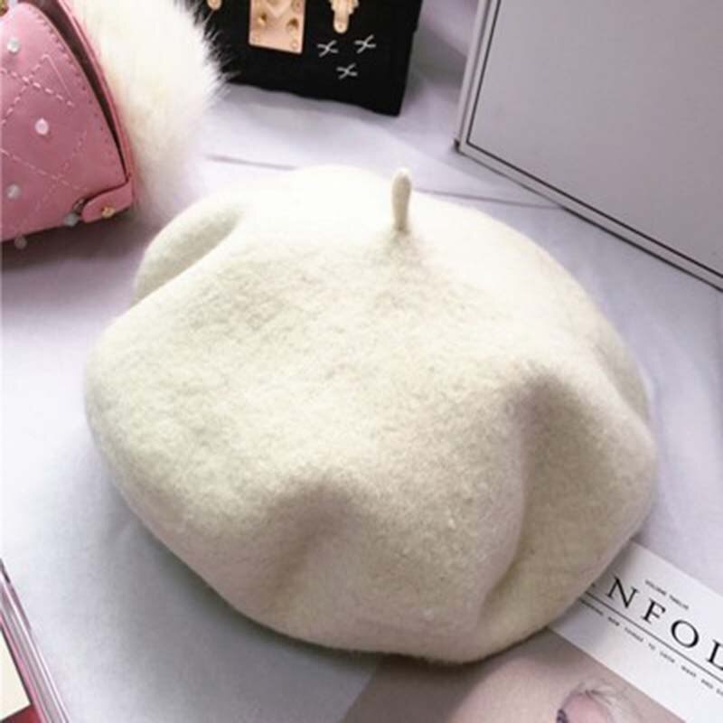 Boina bordada con hojas de ardilla y conejo Mori para mujer, gorro de lana de Cachemira, cálido, a la , para artista francés, Invierno: 7