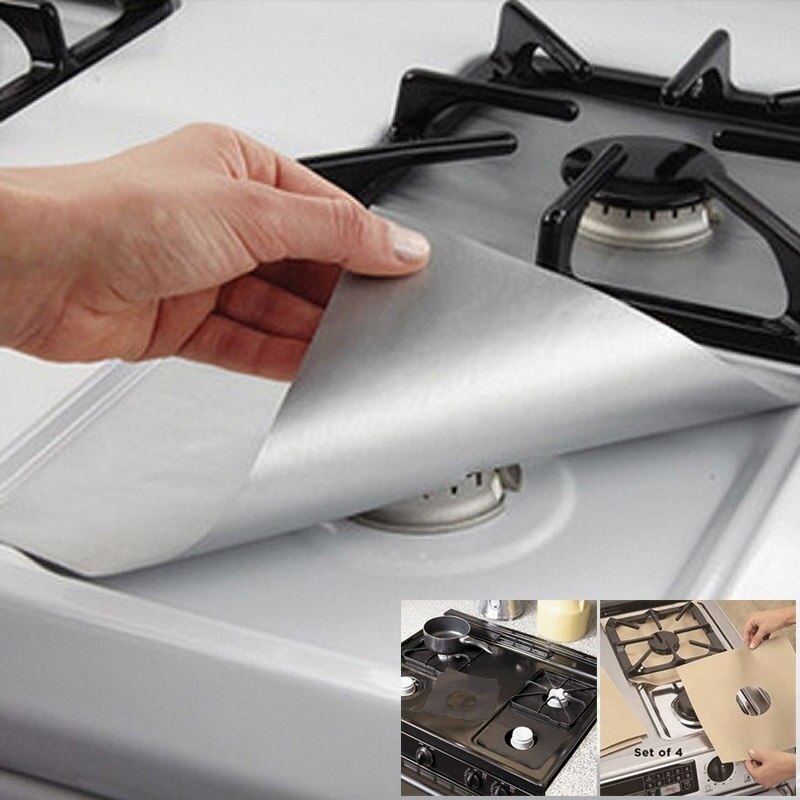 4pcs Universal Heavy Duty Oven Liners Gas Hob Protector Sheets Square Heat Resistant Burner Cooker Protector Kitchen Gadget