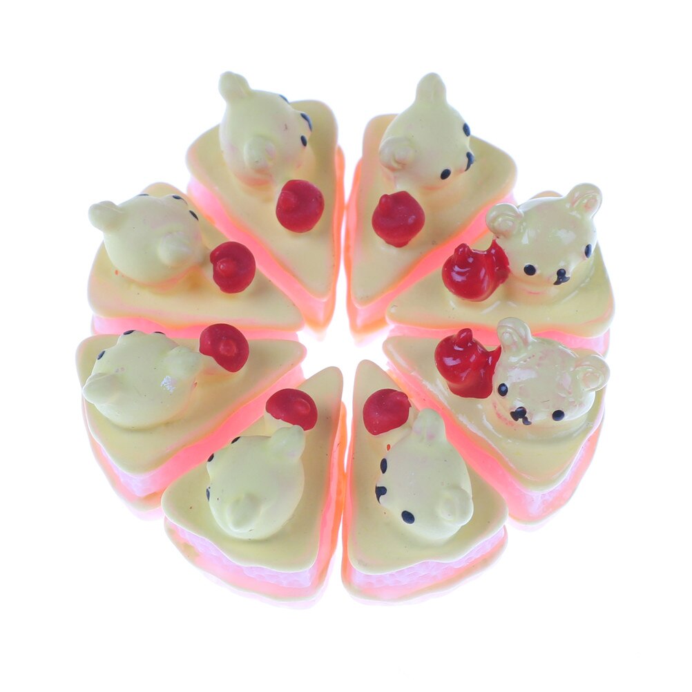 5Pcs Play Toy Diy Miniatuur Kunstmatige Kawaii Craft Flat Terug Nep Hars Voedsel Bear Cake Poppenhuis Decoratieve Willekeurige