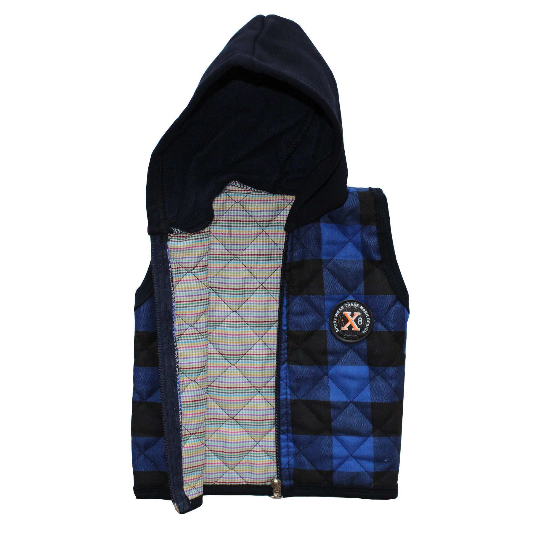 Plaid Blauw Zwart Hooded Baby Boy Vest