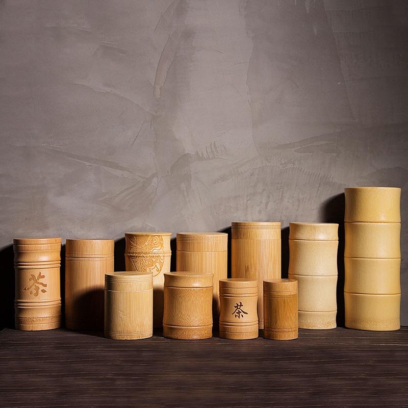 Natural Bamboo Storage Jar Small Tea Caddy Chinese Kung Fu Tea Set Accessories Teaware Container Tea Box for Travel Easy Carry