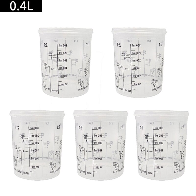 Tasses de mélange de peinture en plastique transparentes graduées jetables de 5 pièces: 400ml