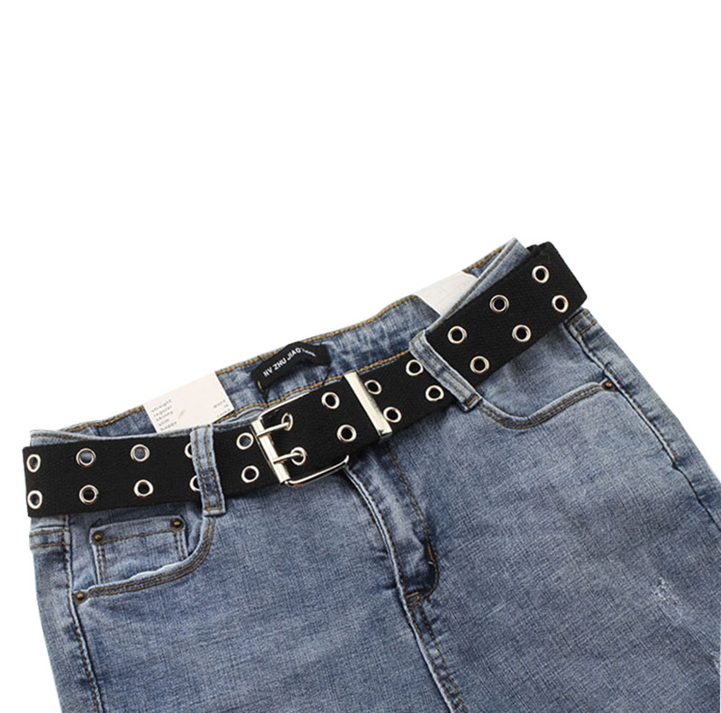 Best YBT-Cinturón de lona Unisex, cinturón con hebilla de aleación de doble fila para fotos de la calle, cinturón hueco Chic con cadena: E Black