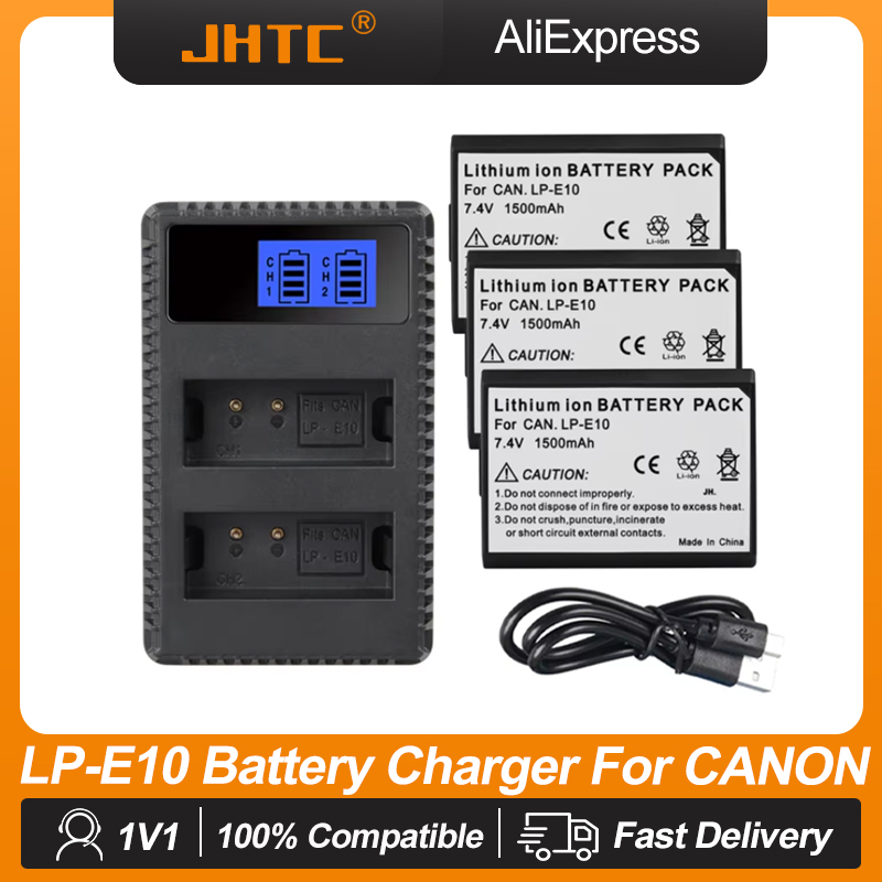 Cargador de batería JHTC LP E10 para cámara Digital Canon LP E10 batería para EOS Rebel T3 T5 T6 T7 Kiss X50 X70 EOS 1100D 1200D 1300D