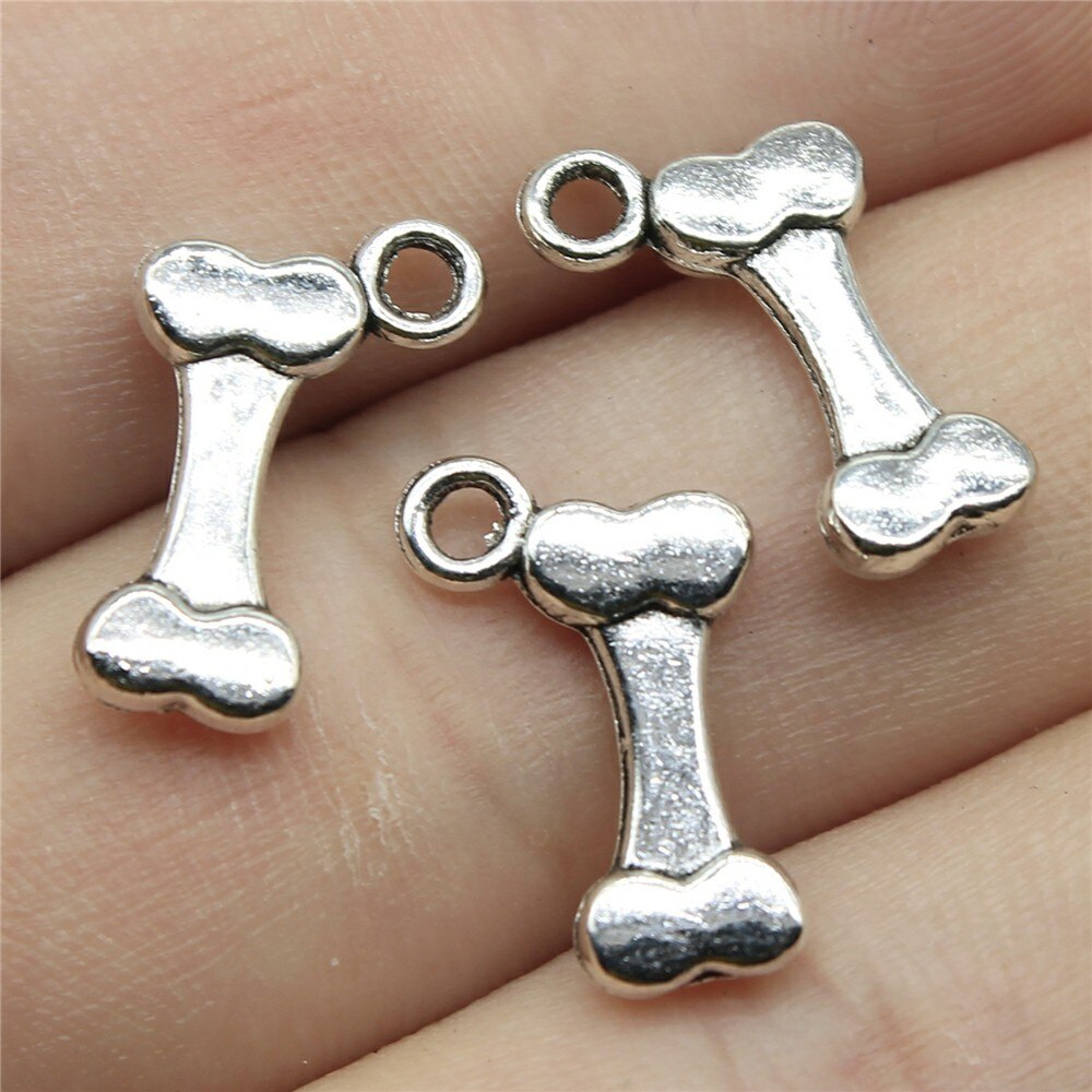 WYSIWYG 40Stck 16x10mm Anhänger Knochen Knochen Charme Anhänger Für Schmuck Machen Antike Silber Farbe Hund Knochen anhänger: Antikes Silber überzogen