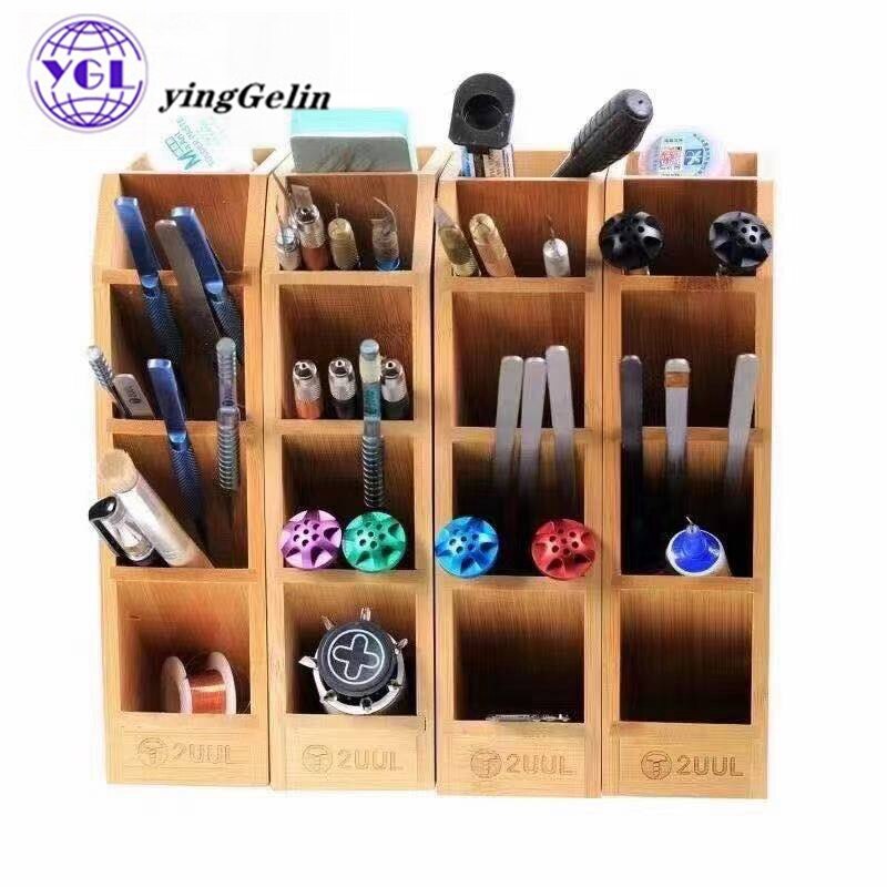 2UUL Mobile Phone Repair Wooden Bamboo storage box for Reception Screwdriver Tweezers Tool Parts Box